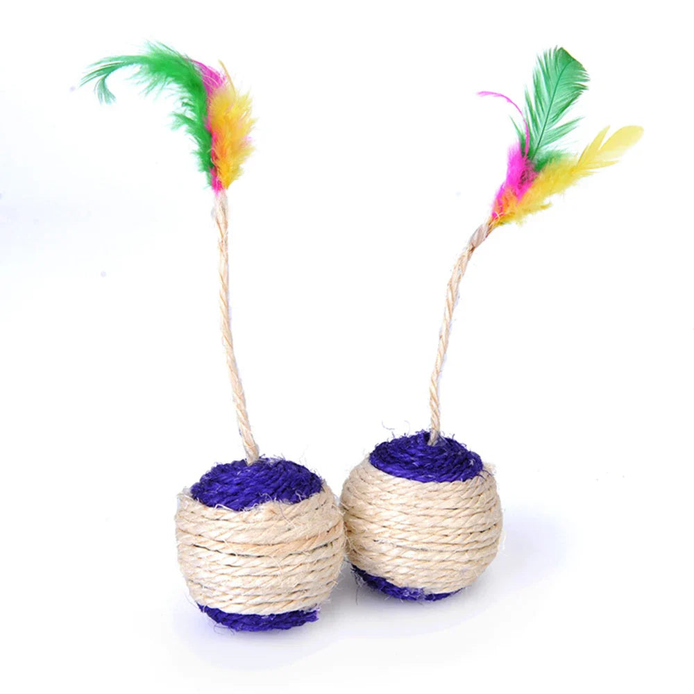 Interactive Sisal Feather Cat Toy Ball, Colorful Claw Grinding Blanket Ball for Kittens and Cats